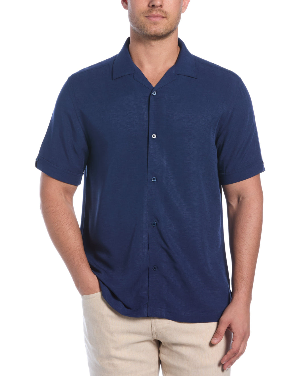 Viscose Textured Cuban Collar Shirt (Estate Blue) 