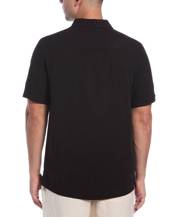 Viscose Textured Cuban Collar Shirt (Jet Black) 