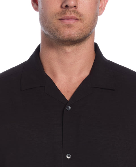 Viscose Textured Cuban Collar Shirt (Jet Black) 