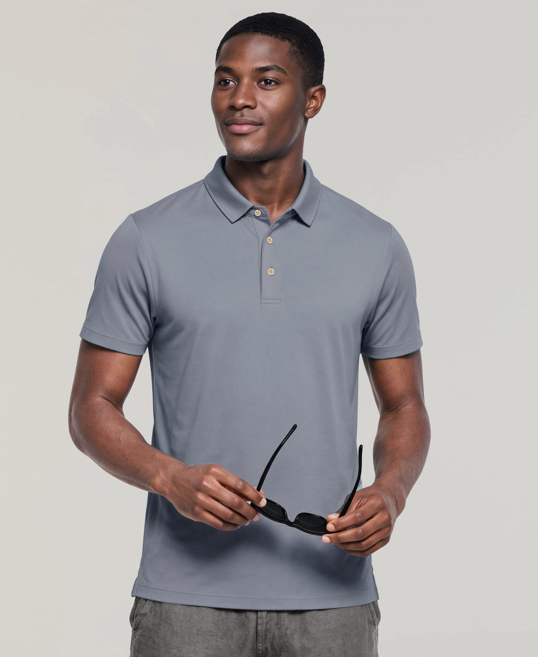 Solid Textured Polo (Dusty Blue) 