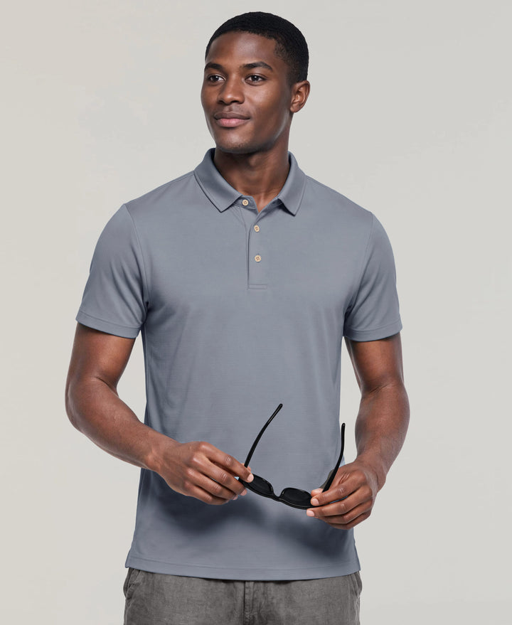 Solid Textured Polo (Dusty Blue) 