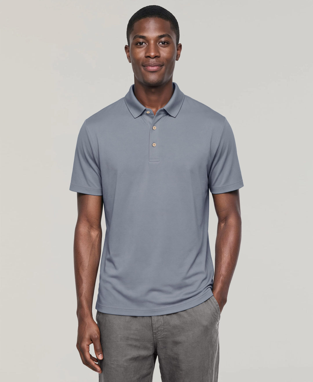 Solid Textured Polo (Dusty Blue) 