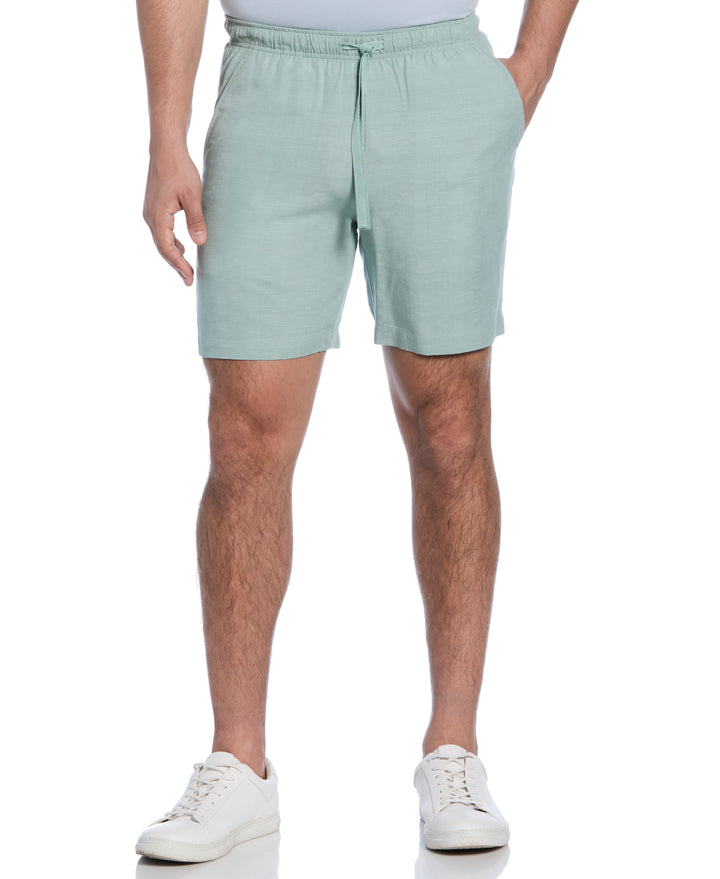 Solid Textured Pull On Drawstring Shorts (Blue Surf) 