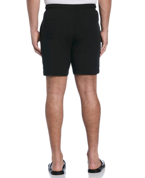 Solid Textured Pull On Drawstring Shorts (Jet Black) 