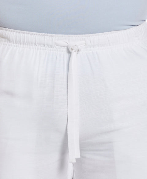 Solid Textured Pull On Drawstring Shorts (Brilliant White) 
