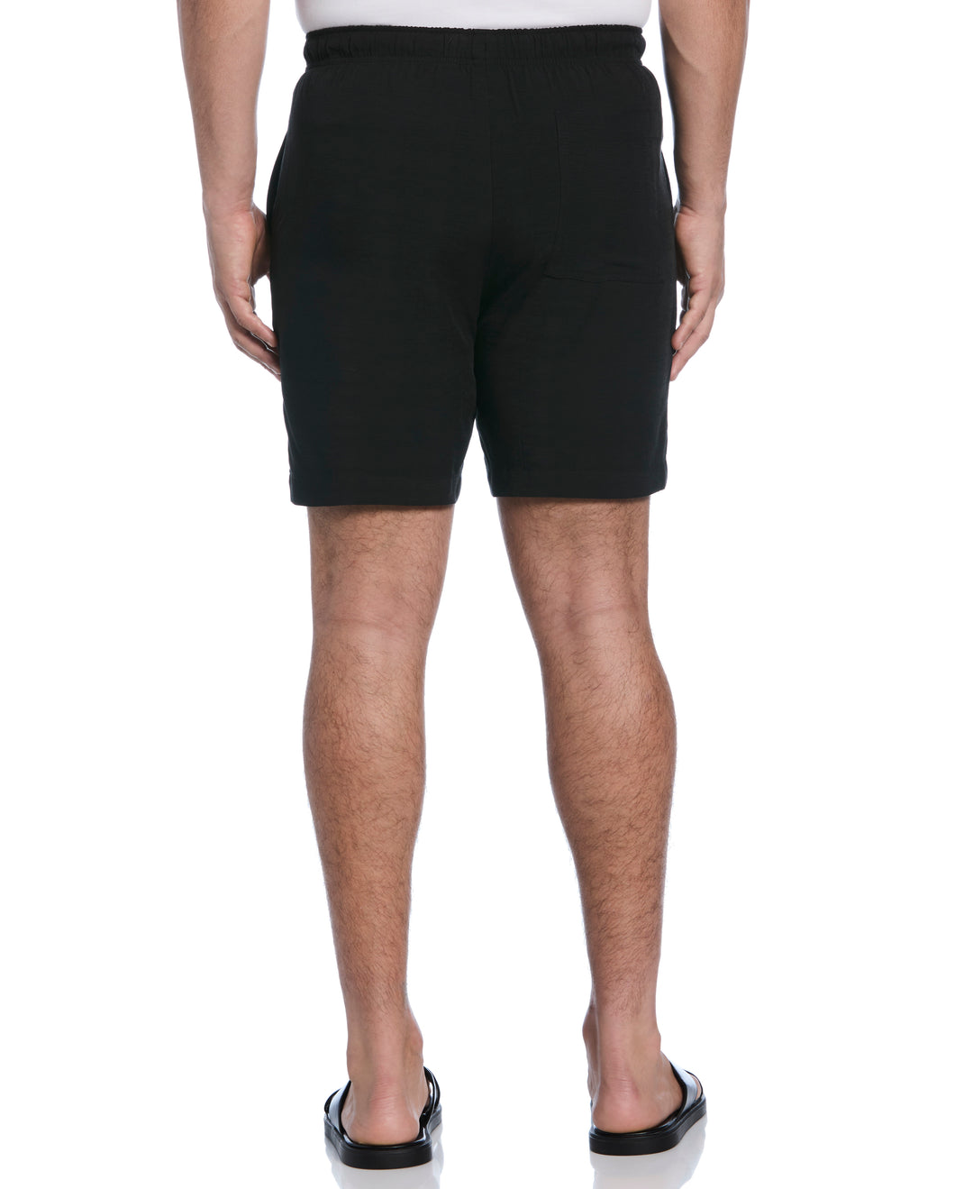 Solid Textured Pull On Drawstring Shorts (Jet Black) 
