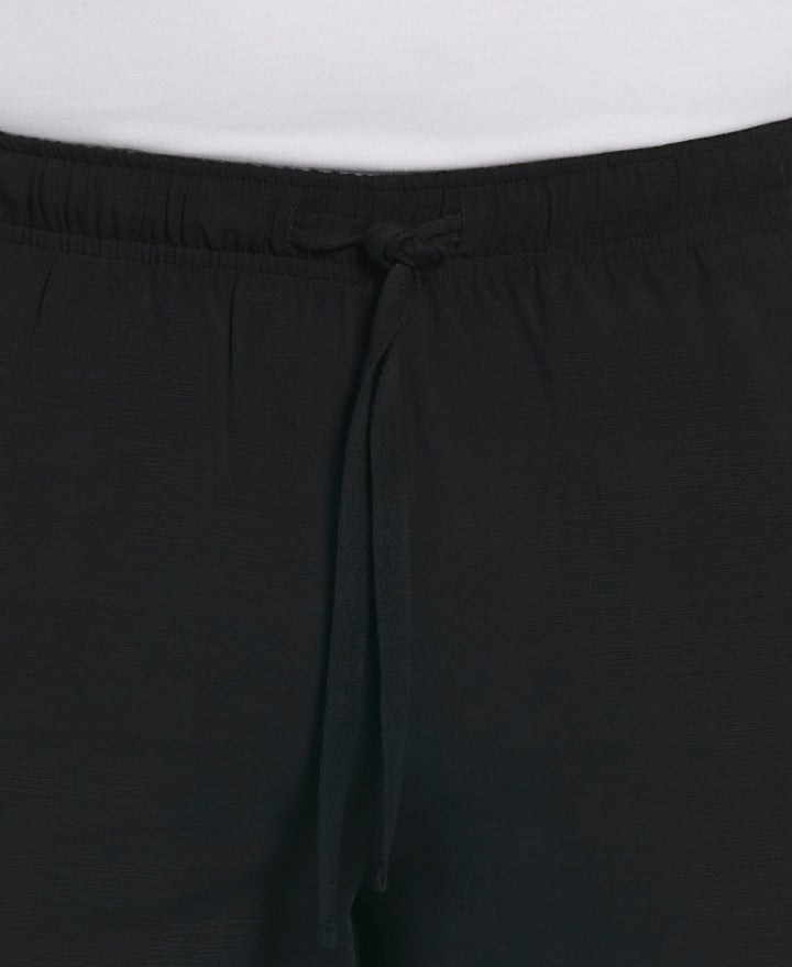 Solid Textured Pull On Drawstring Shorts (Jet Black) 