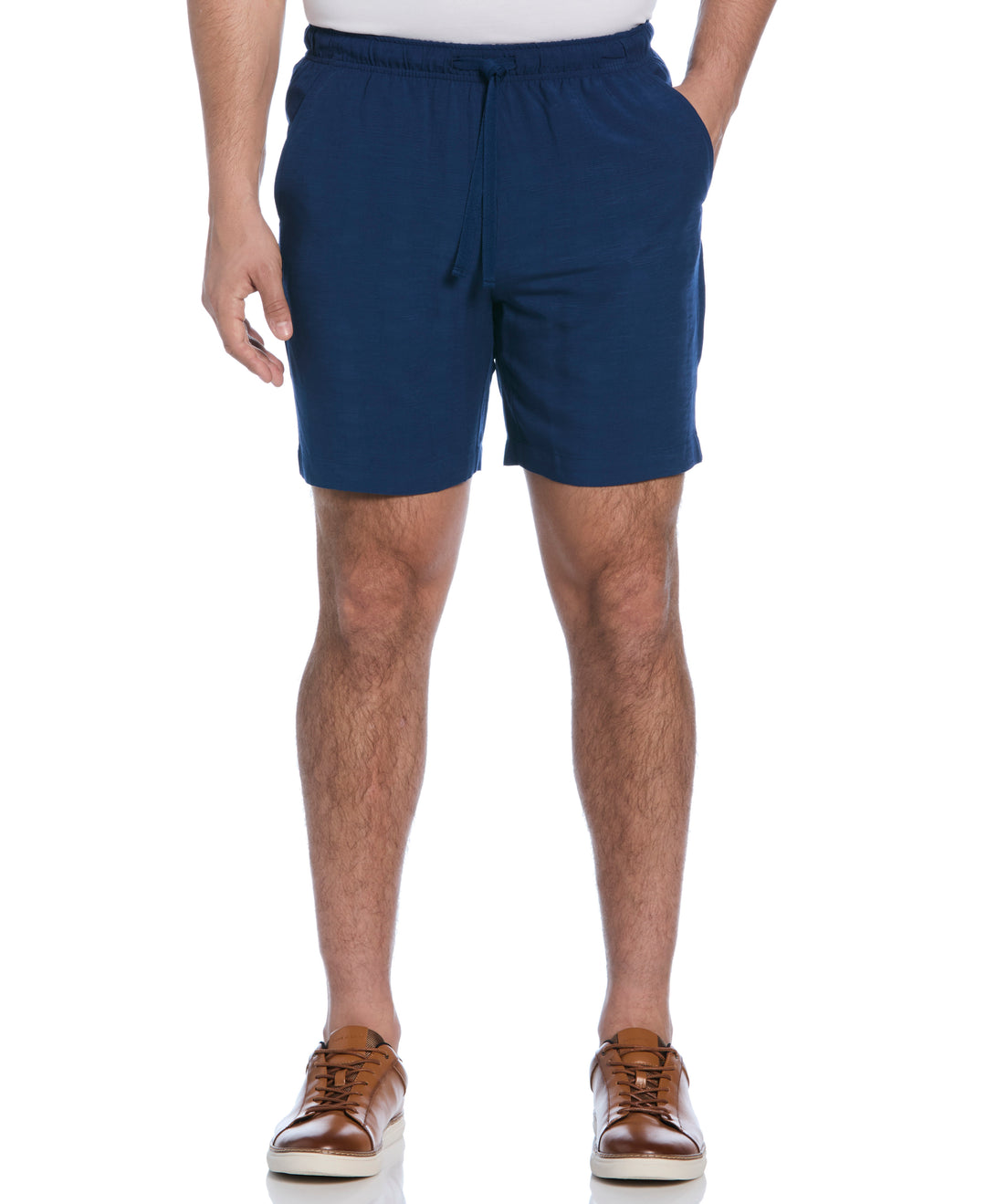 Solid Textured Pull On Drawstring Shorts (Estate Blue) 