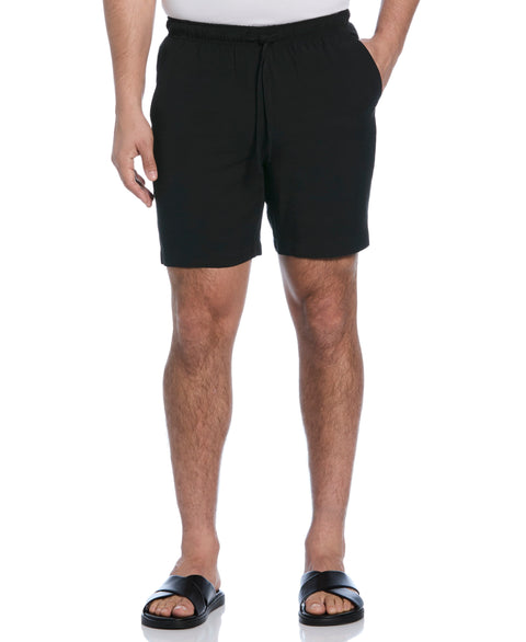 Solid Textured Pull On Drawstring Shorts (Jet Black) 