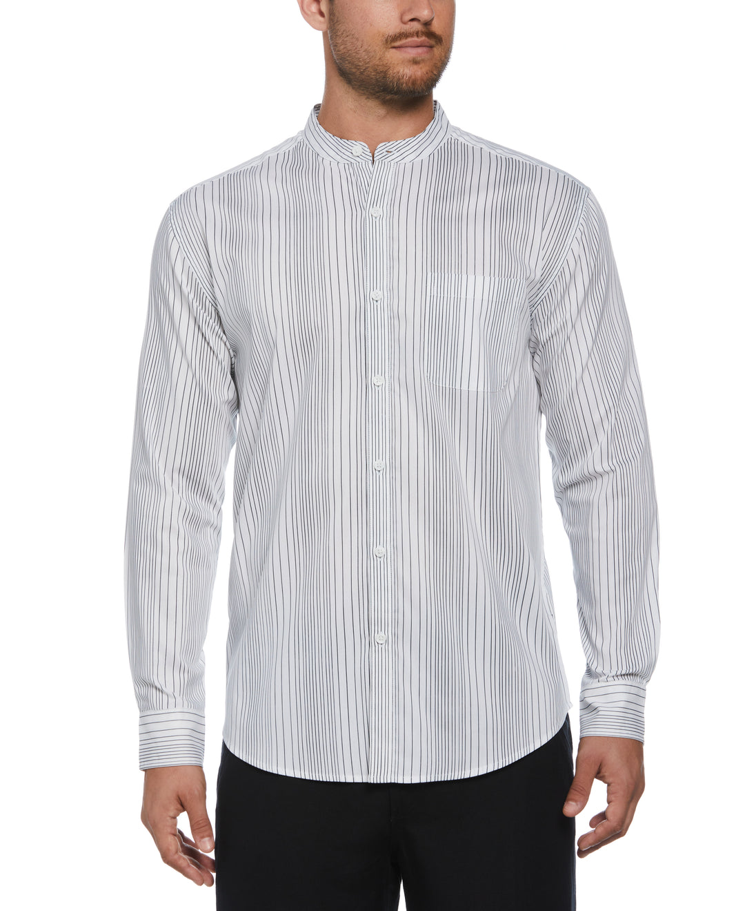 Stripe Banded Collar Shirt (Brilliant White) 