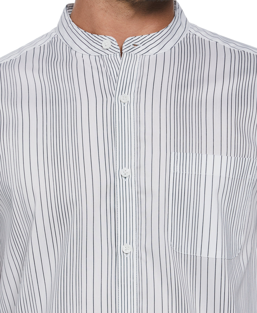 Stripe Banded Collar Shirt (Brilliant White) 