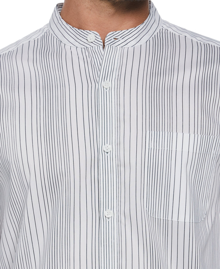 Stripe Banded Collar Shirt (Brilliant White) 