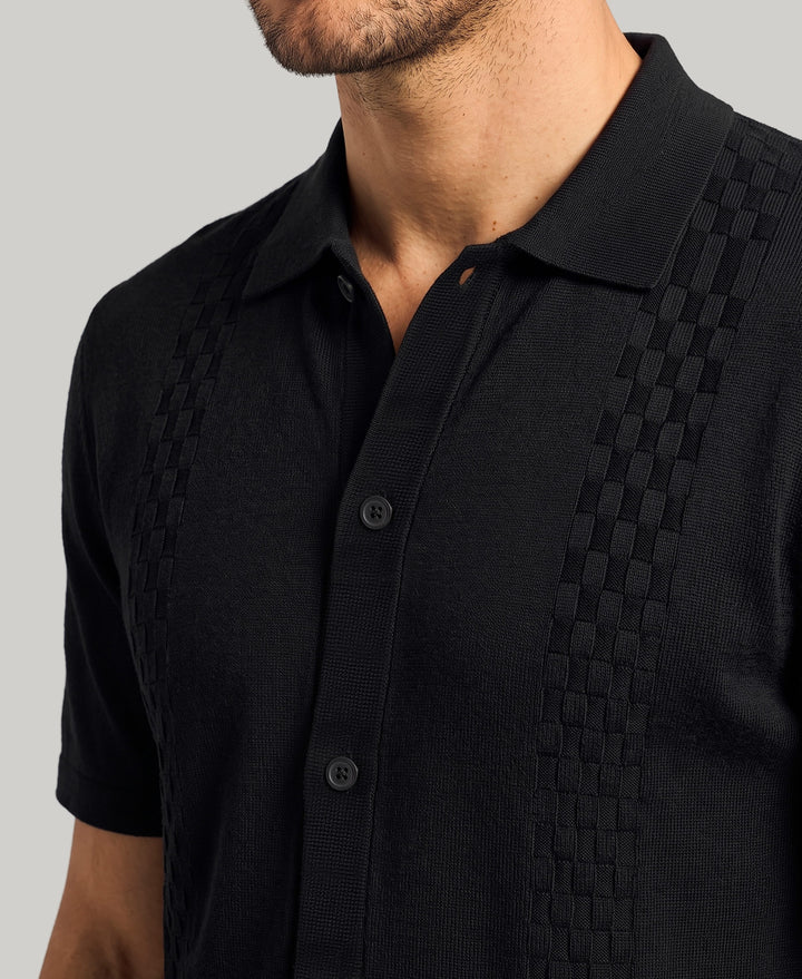 Stripe Coatfront Sweater Shirt (Jet Black) 