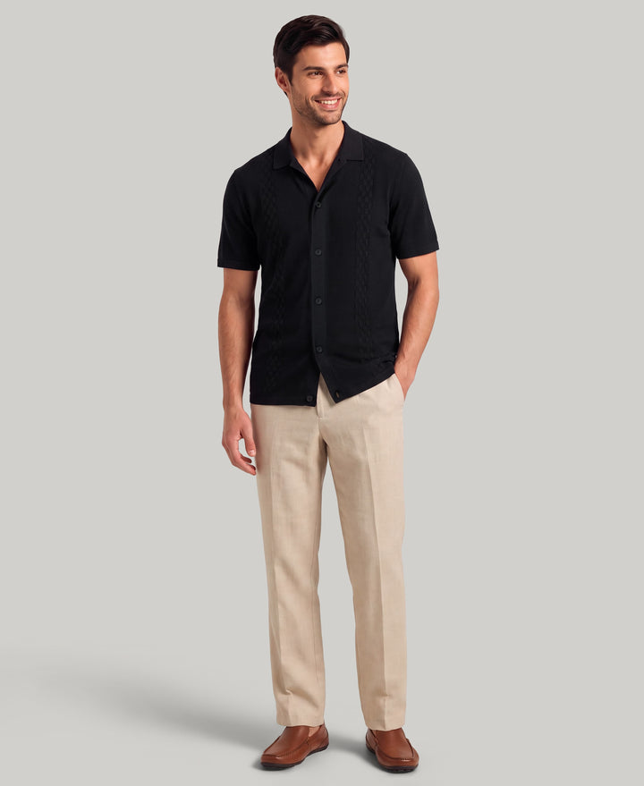 Stripe Coatfront Sweater Shirt (Jet Black) 