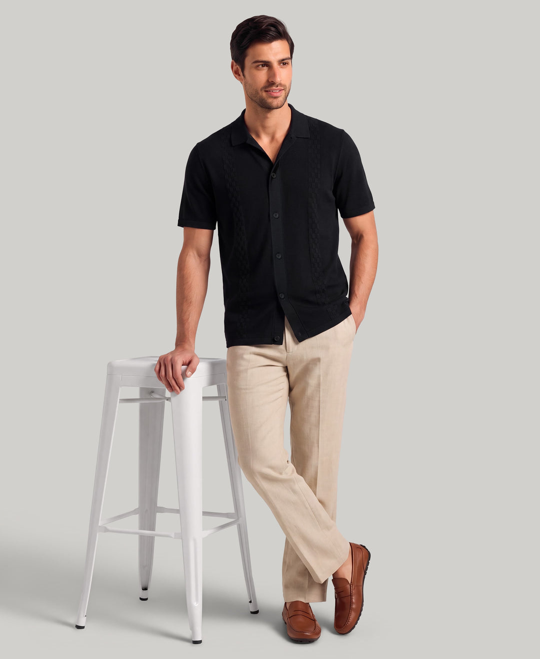 Stripe Coatfront Sweater Shirt (Jet Black) 