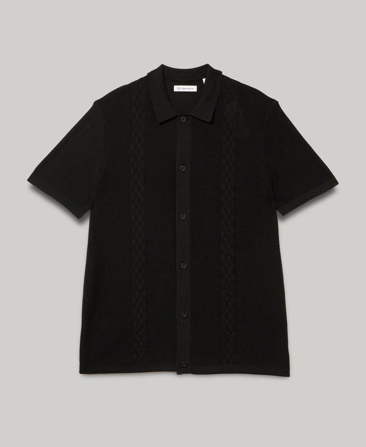 Stripe Coatfront Sweater Shirt (Jet Black) 