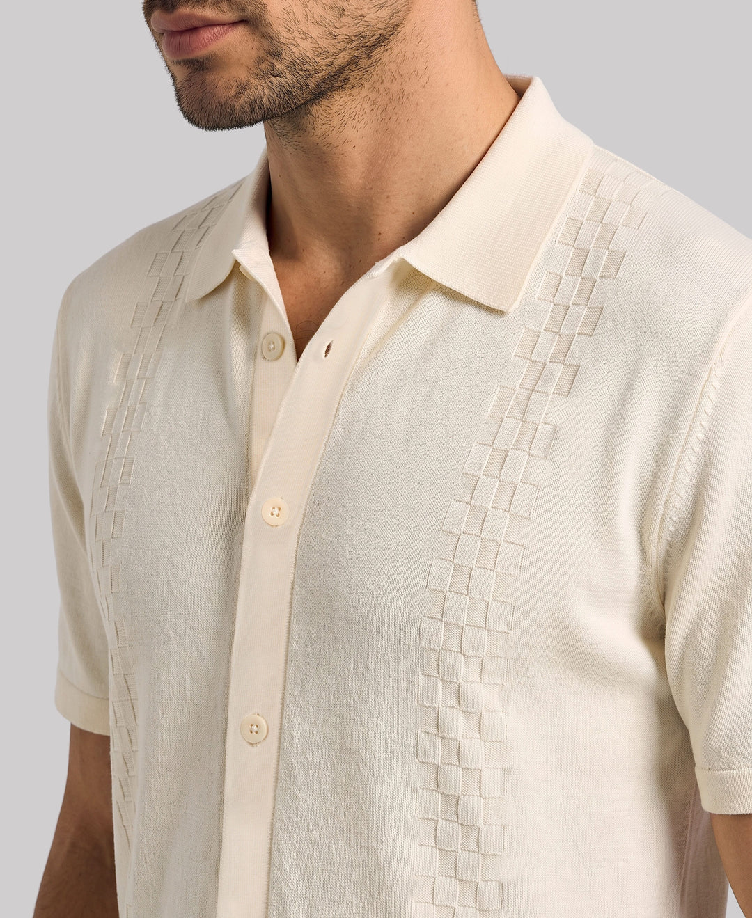 Stripe Coatfront Sweater Shirt (Egret) 