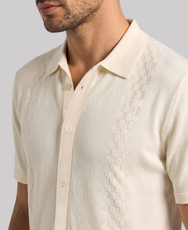 Stripe Coatfront Sweater Shirt (Egret) 