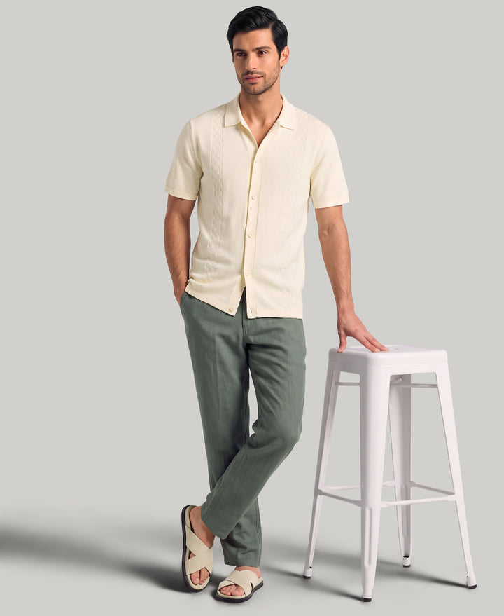 Stripe Coatfront Sweater Shirt (Egret) 