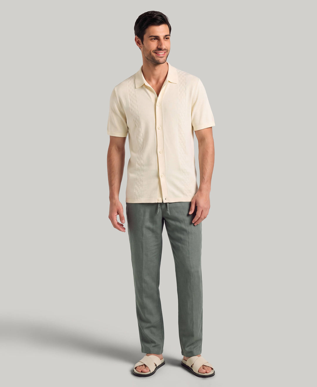Stripe Coatfront Sweater Shirt (Egret) 