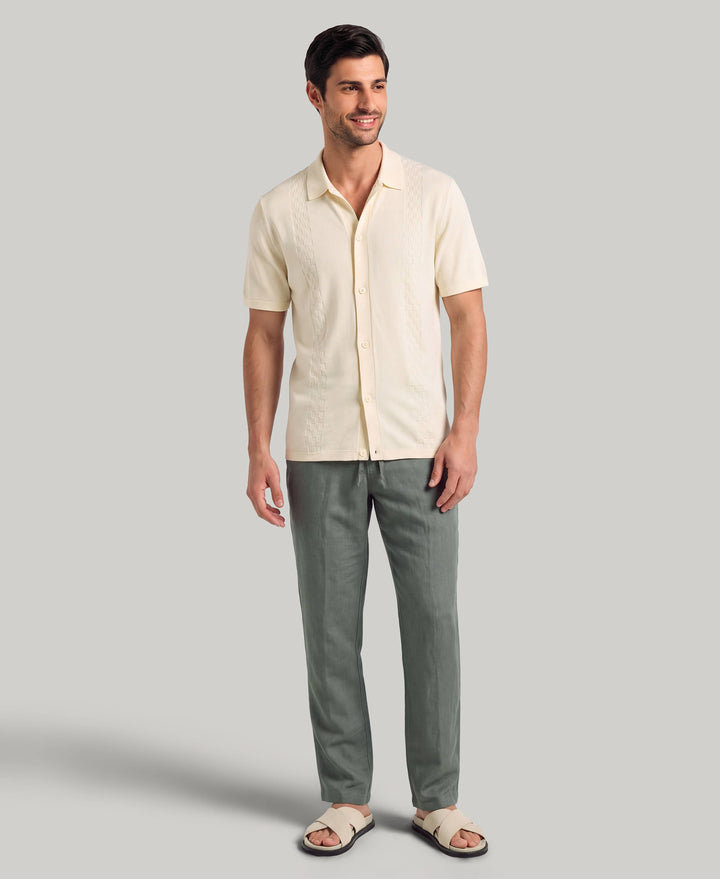 Stripe Coatfront Sweater Shirt (Egret) 
