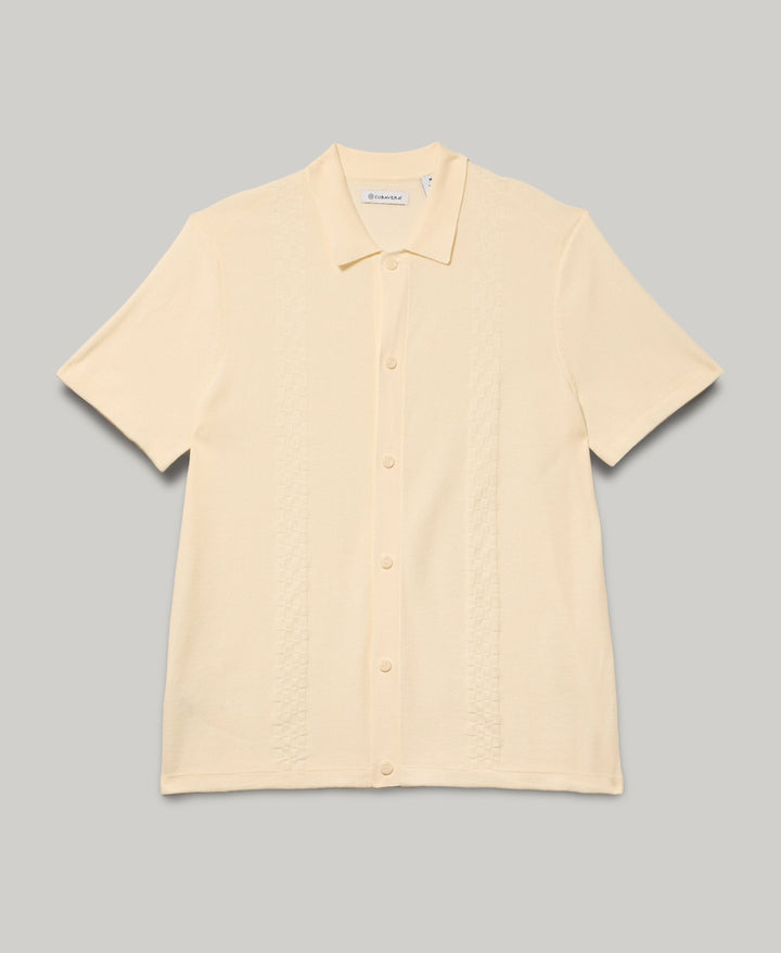 Stripe Coatfront Sweater Shirt (Egret) 