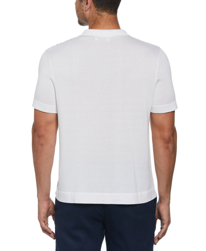 Striped Johnny Collar Polo Sweater (Brilliant White) 