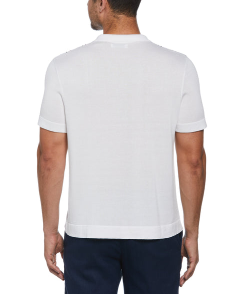 Striped Johnny Collar Polo Sweater (Brilliant White) 