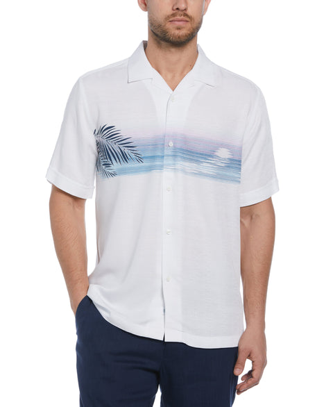 Sunset Chest Print Cuban Collar Shirt (Brilliant White) 