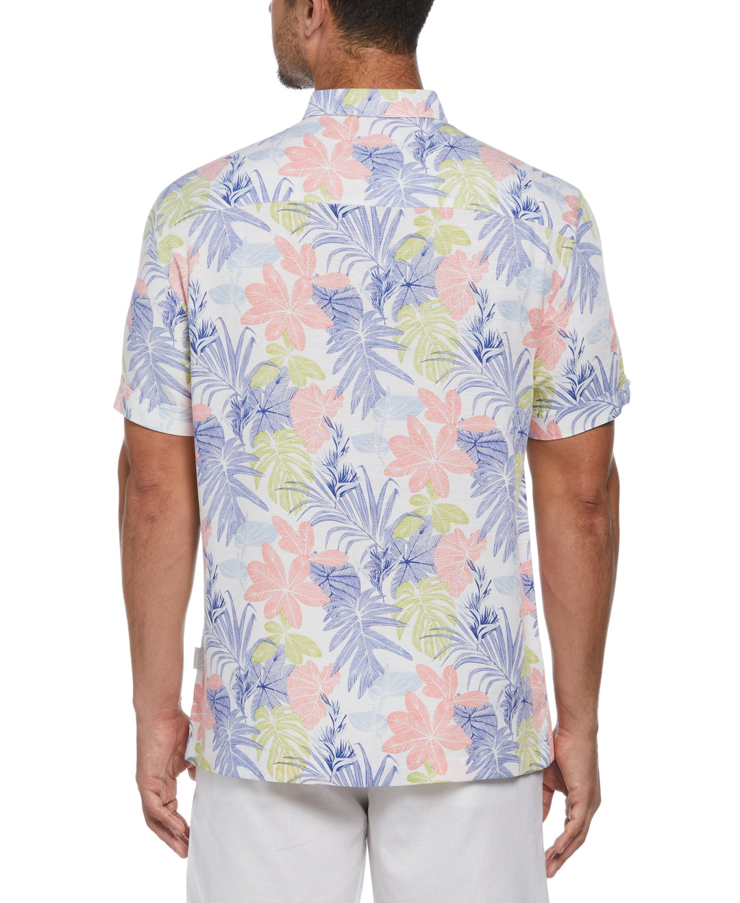 Textured Floral Leaf Print Shirt (Brilliant White) 