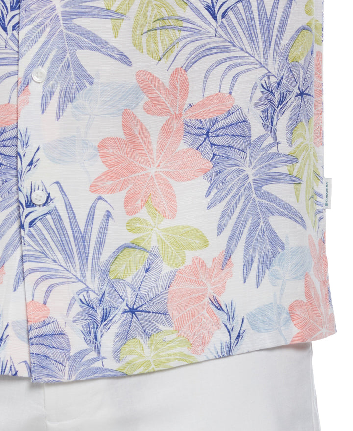 Textured Floral Leaf Print Shirt (Brilliant White) 