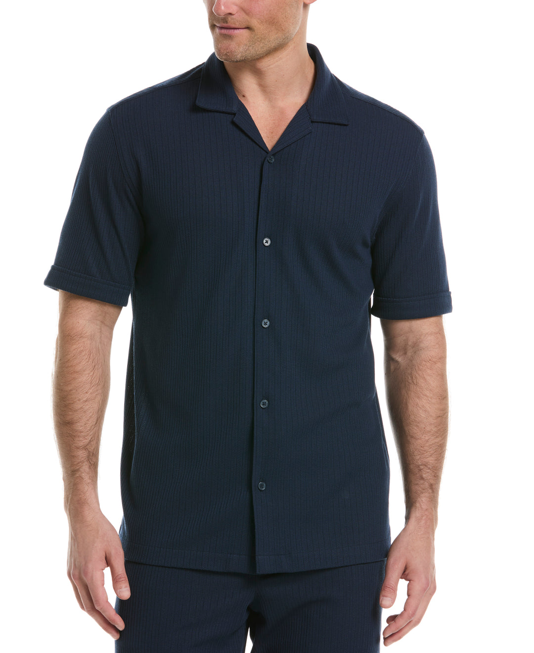 Textured Knit Camp Collar Shirt (Dress Blues) 