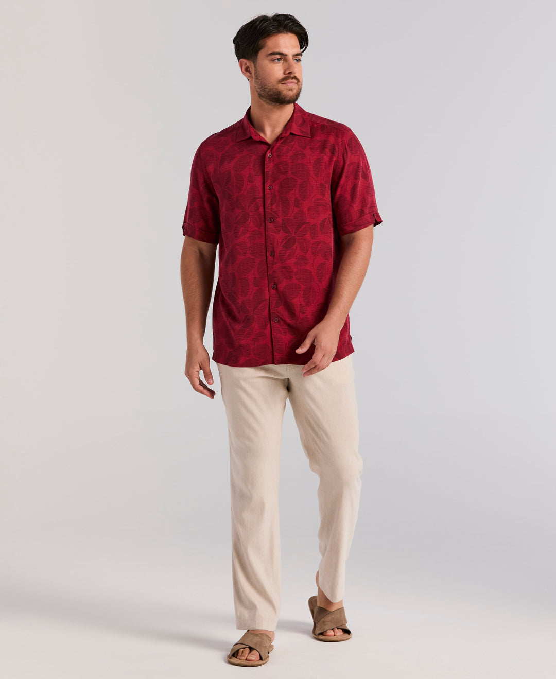 Textured Tonal Floral Print Shirt (Karanda Red) 