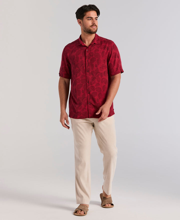 Textured Tonal Floral Print Shirt (Karanda Red) 
