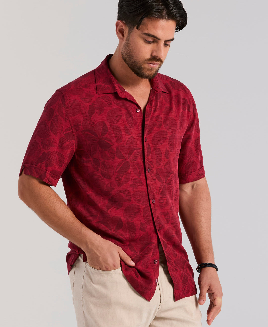 Textured Tonal Floral Print Shirt (Karanda Red) 