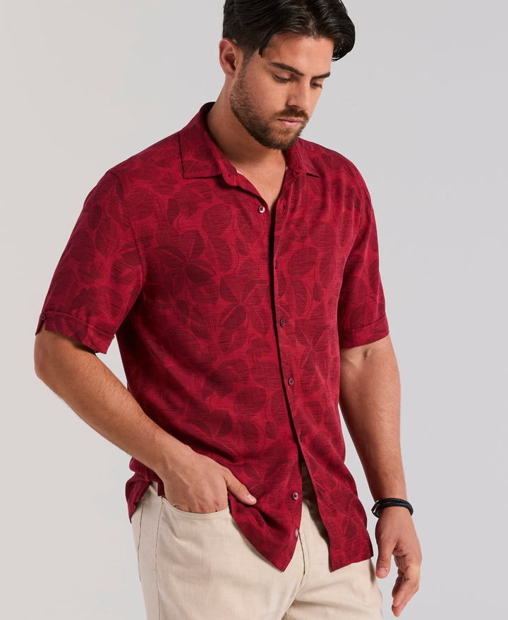 Textured Tonal Floral Print Shirt (Karanda Red) 