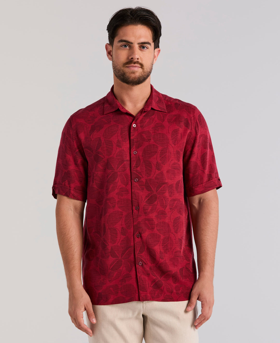 Textured Tonal Floral Print Shirt (Karanda Red) 