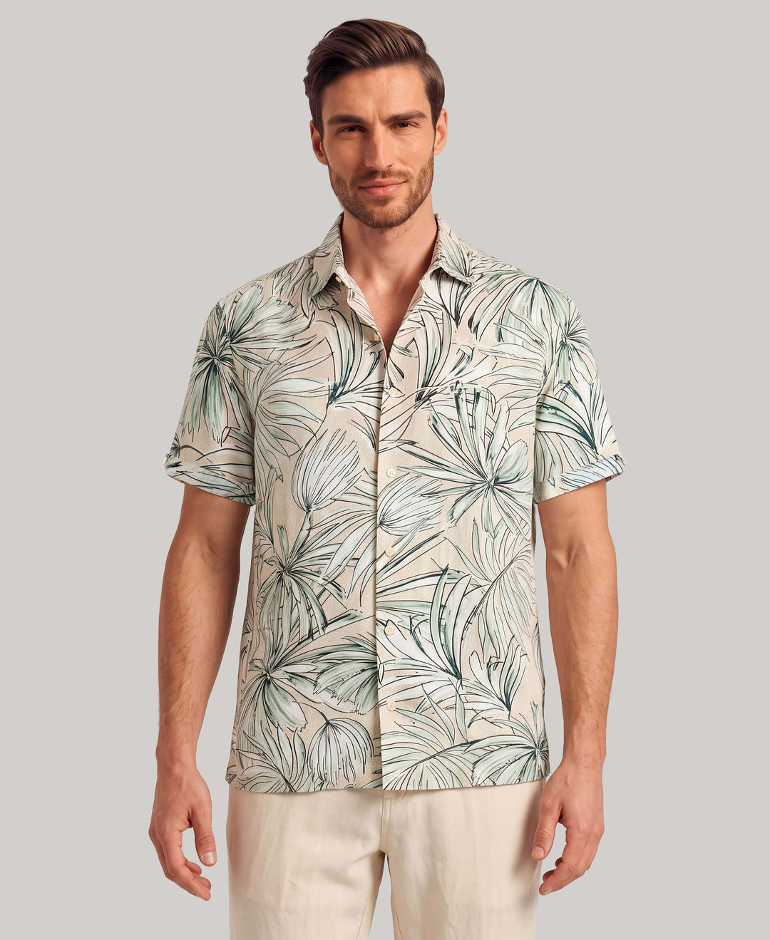 Textured Tropical Print Shirt (Frosty Green) 