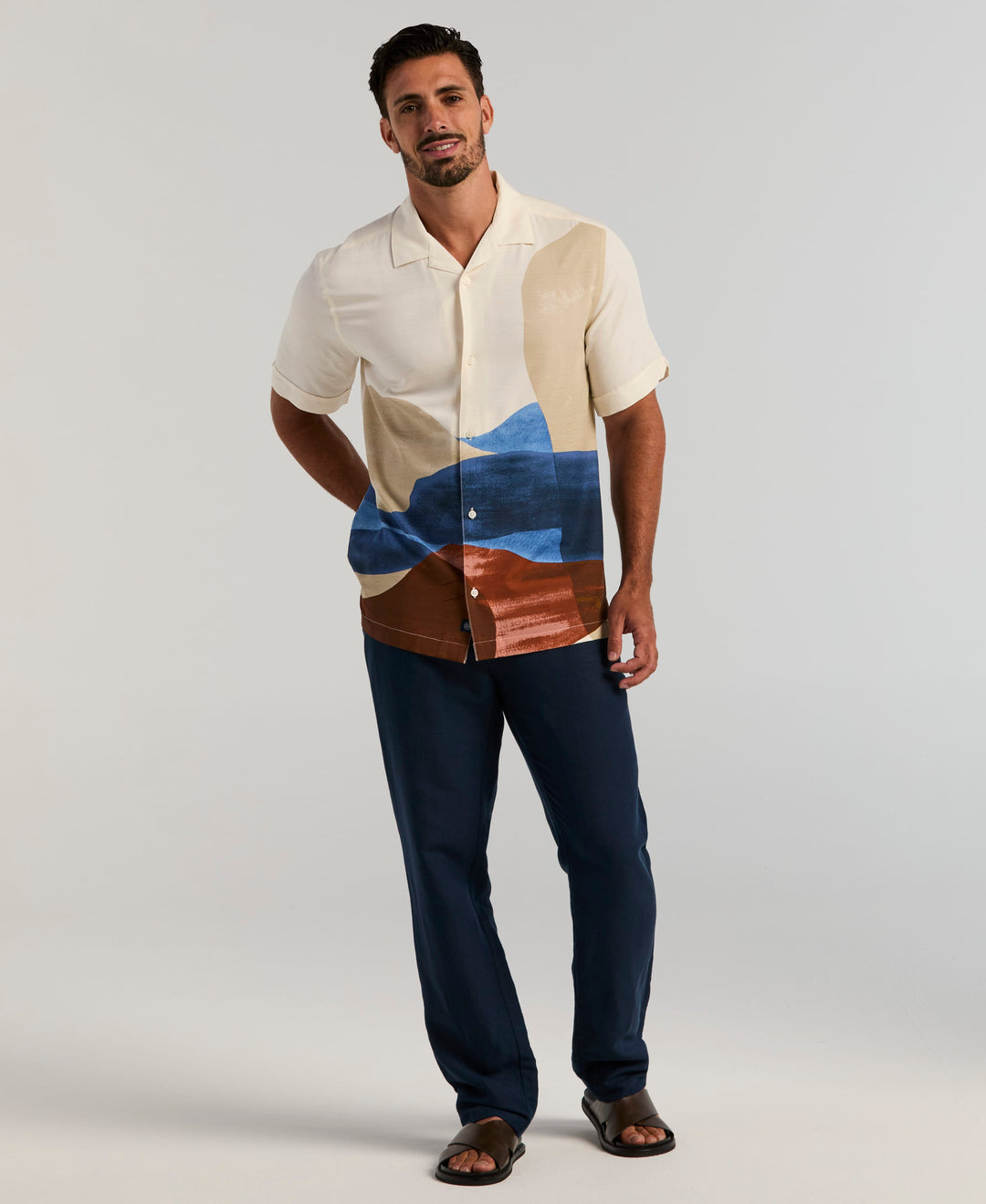 Textured Watercolor Abstract Print Shirt (Egret) 