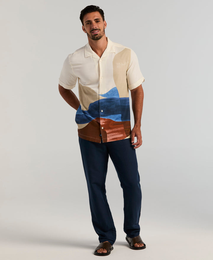 Textured Watercolor Abstract Print Shirt (Egret) 