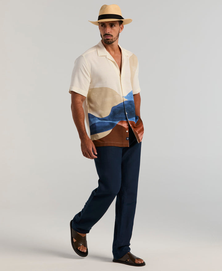 Textured Watercolor Abstract Print Shirt (Egret) 