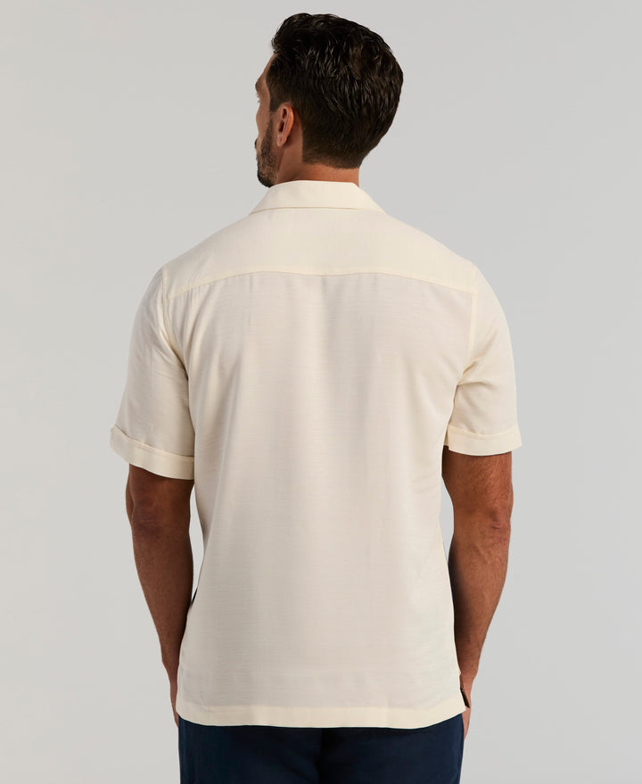 Textured Watercolor Abstract Print Shirt (Egret) 