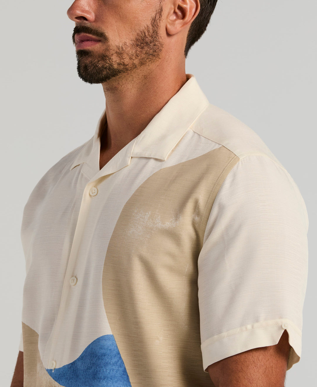 Textured Watercolor Abstract Print Shirt (Egret) 