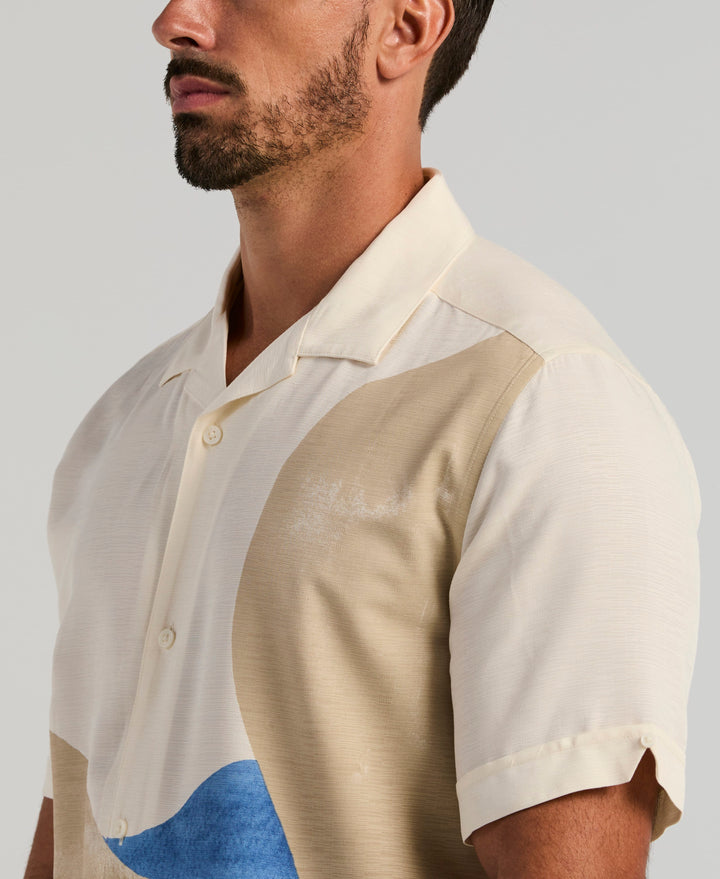 Textured Watercolor Abstract Print Shirt (Egret) 
