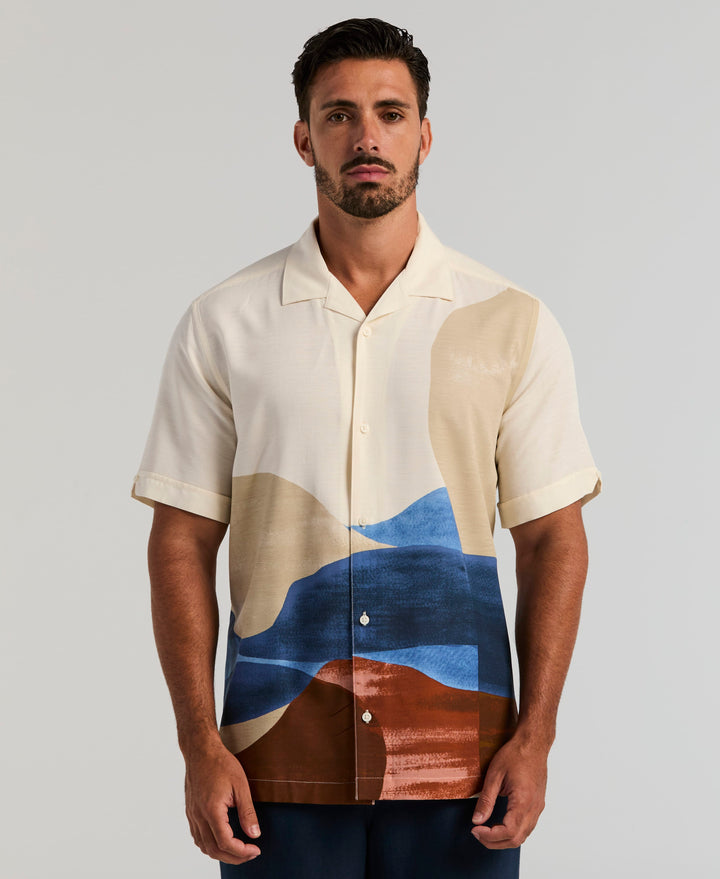 Textured Watercolor Abstract Print Shirt (Egret) 