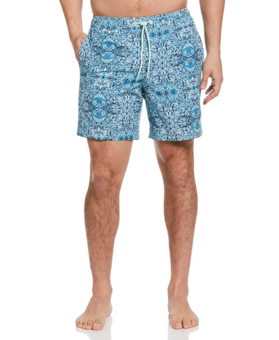 Tile Print 7" Swim Short (Pastel Green) 