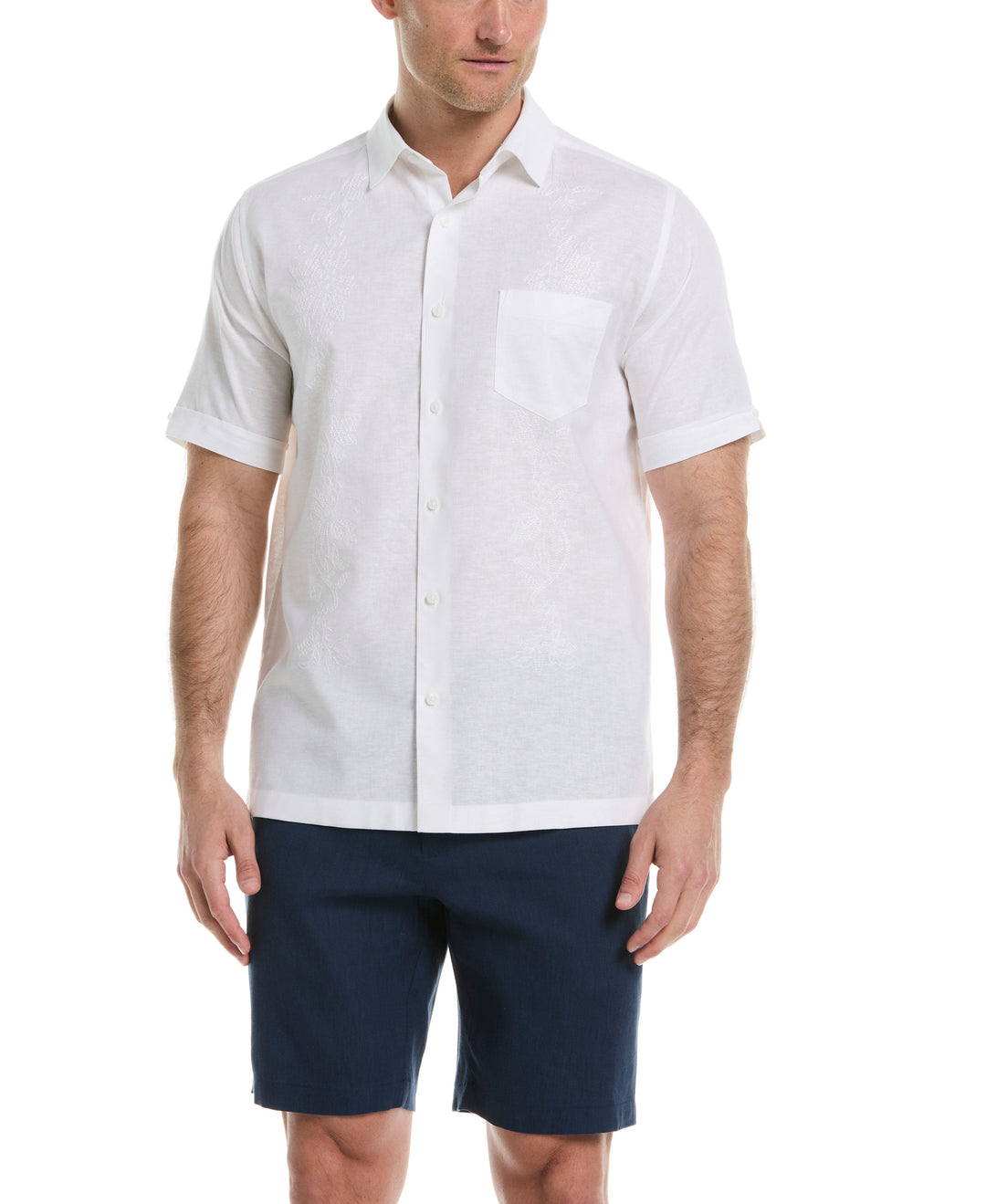 Linen Blend Embroidered Shirt (Brilliant White) 