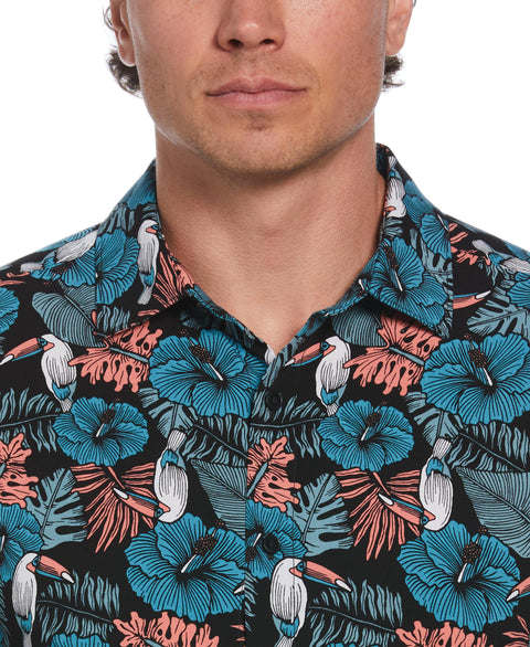 Toucan Hibiscus Print Shirt (Jet Black) 