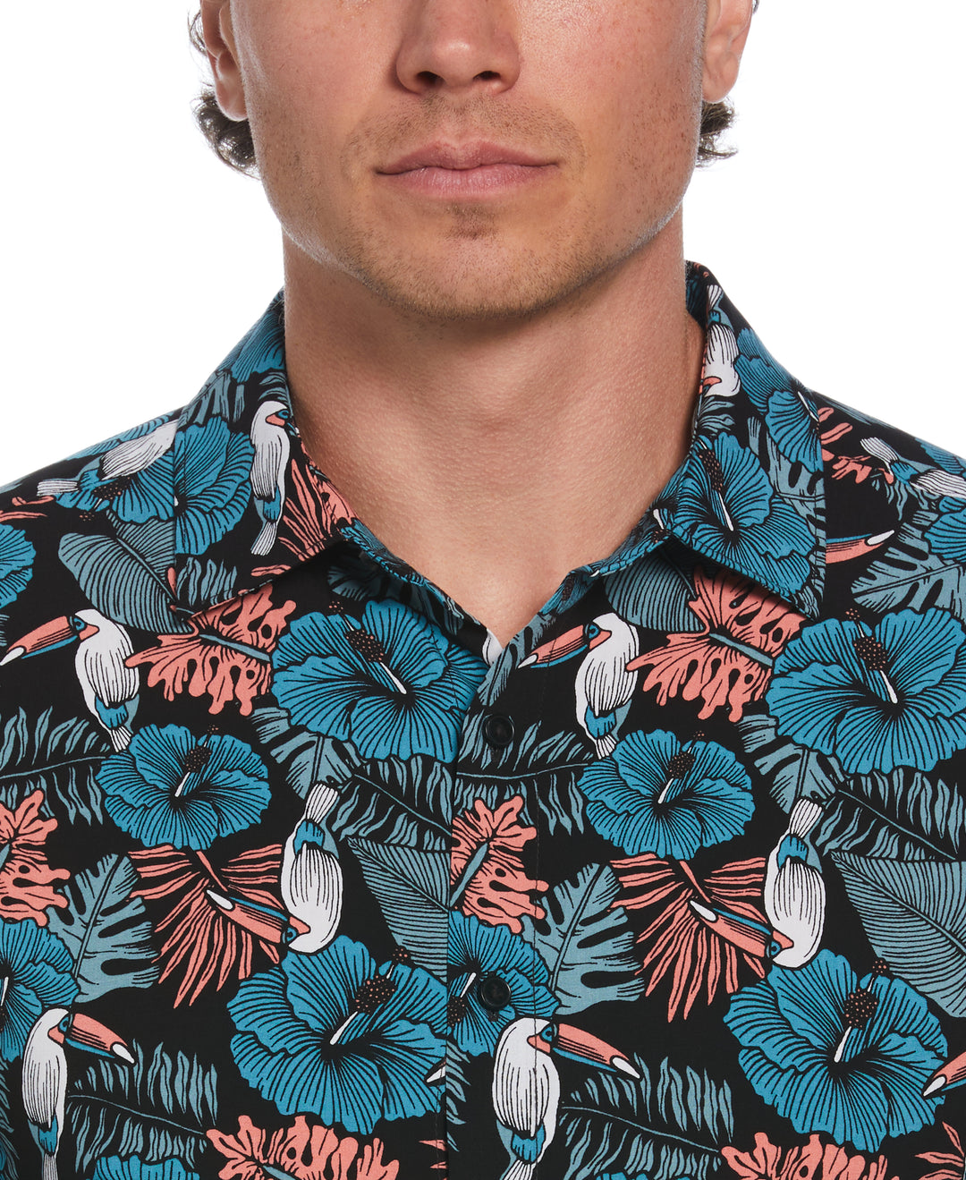 Toucan Hibiscus Print Shirt (Jet Black) 