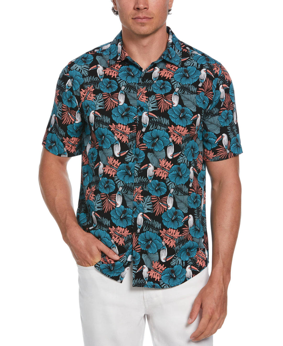 Toucan Hibiscus Print Shirt (Jet Black) 
